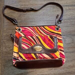 Retro Franco Sarto Crossbody‎ Bag Purse 70s Themed Swirl Print Fall Colors Nylon